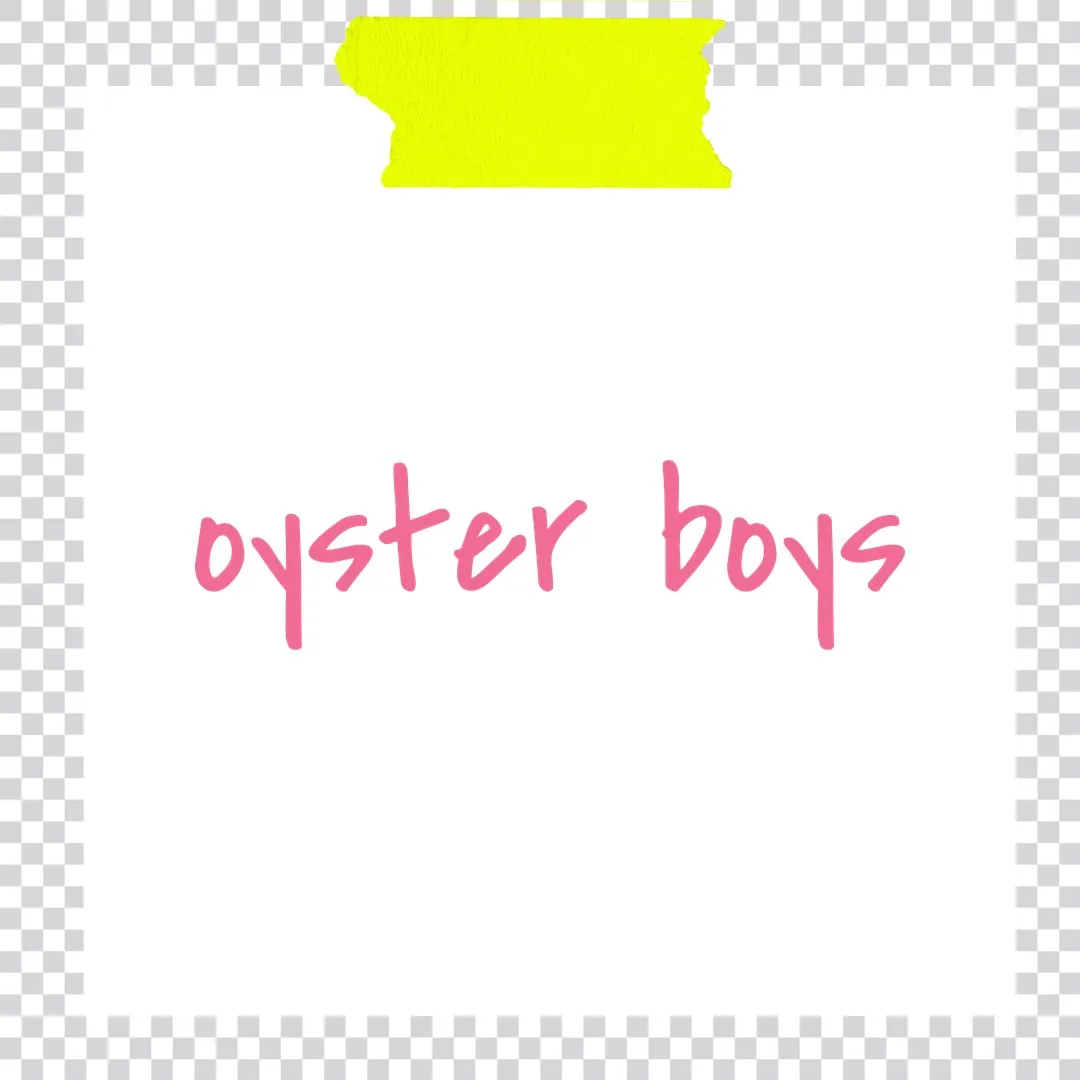 Schriftzug „oyster boys“ in rosa Pinselschrift auf Weiß