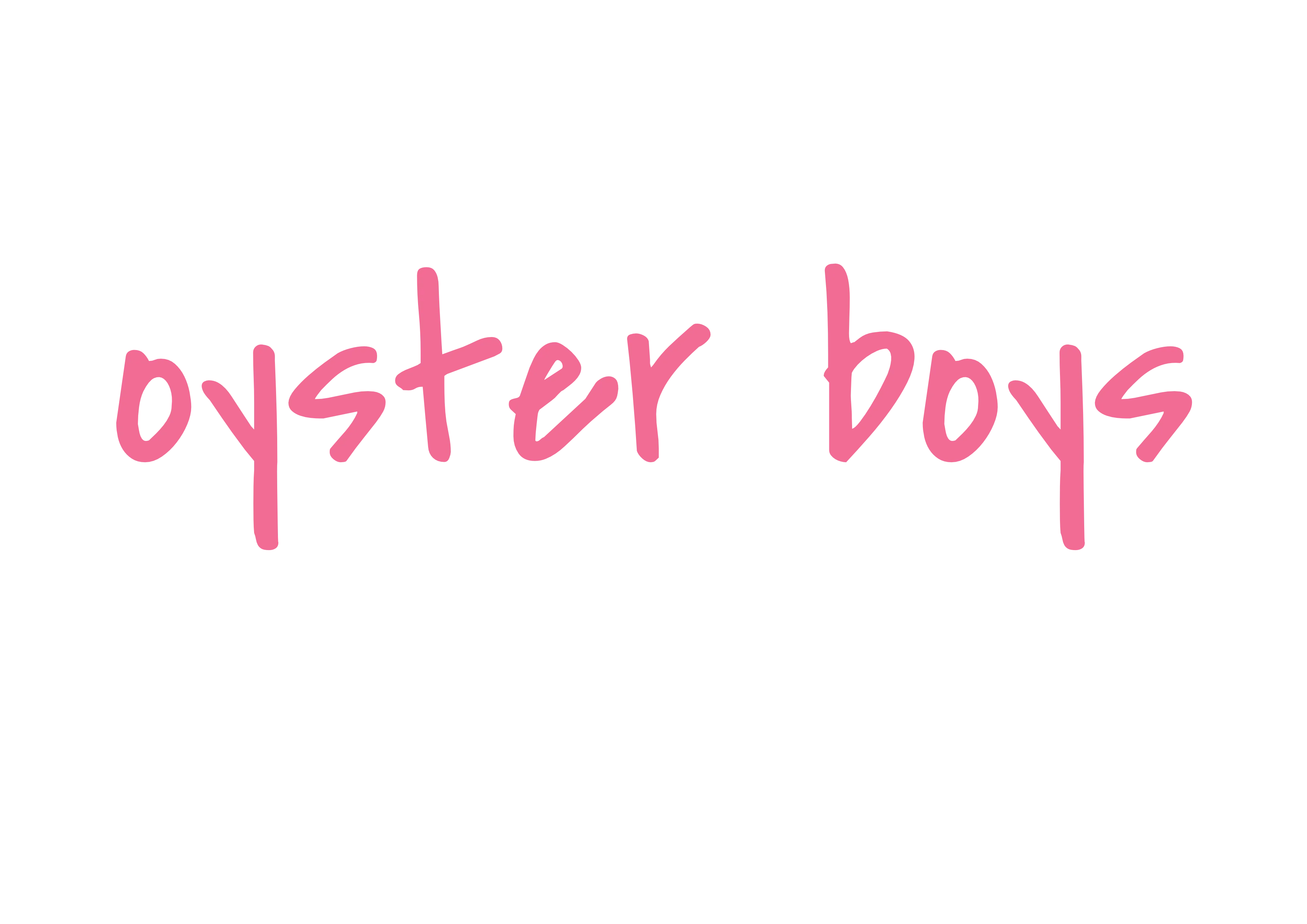 Schriftzug „oyster boys“ in rosa Pinselschrift auf Weiß