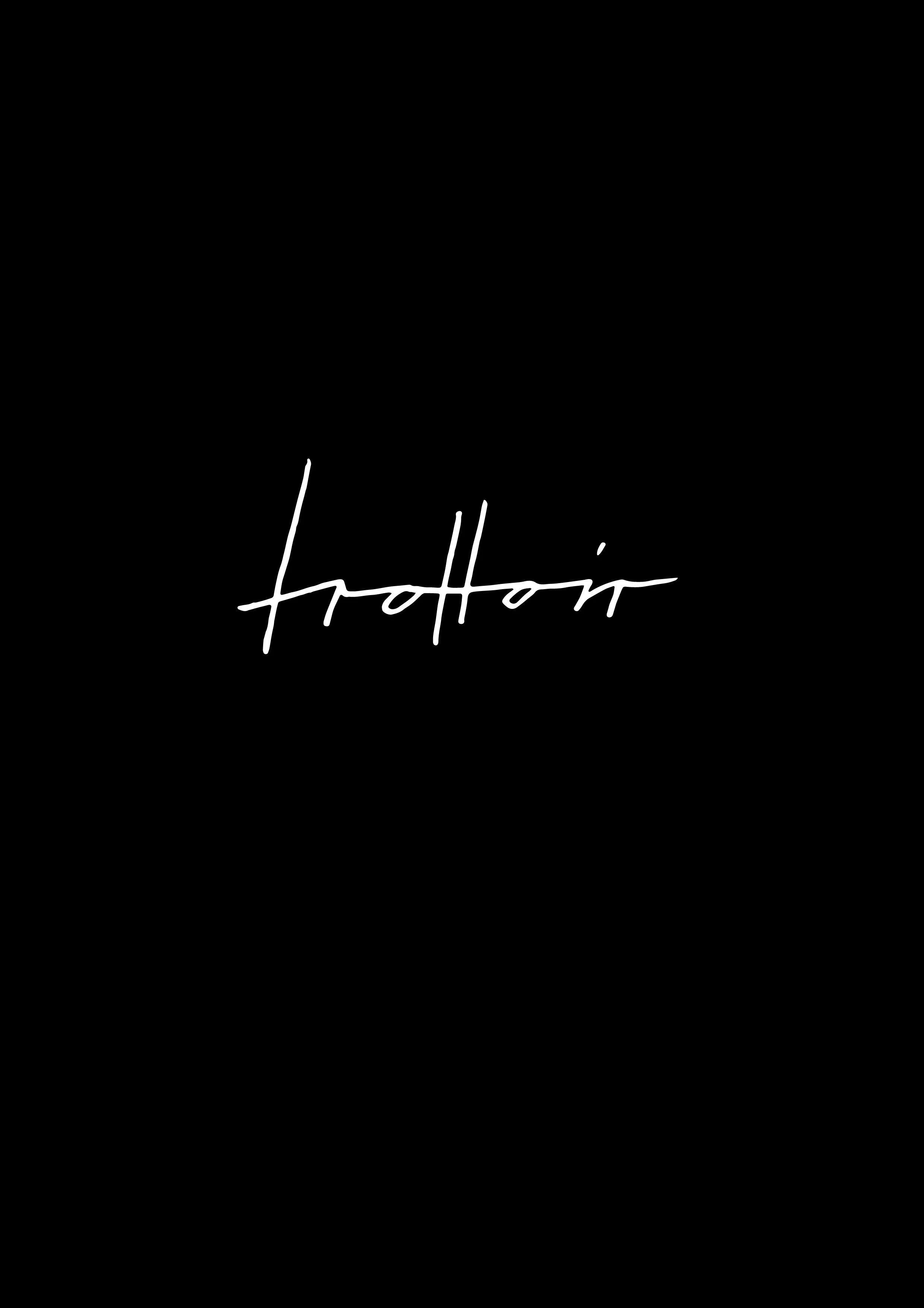Handschriftliches „trottoir“ in dünner weißer Linie auf Schwarz